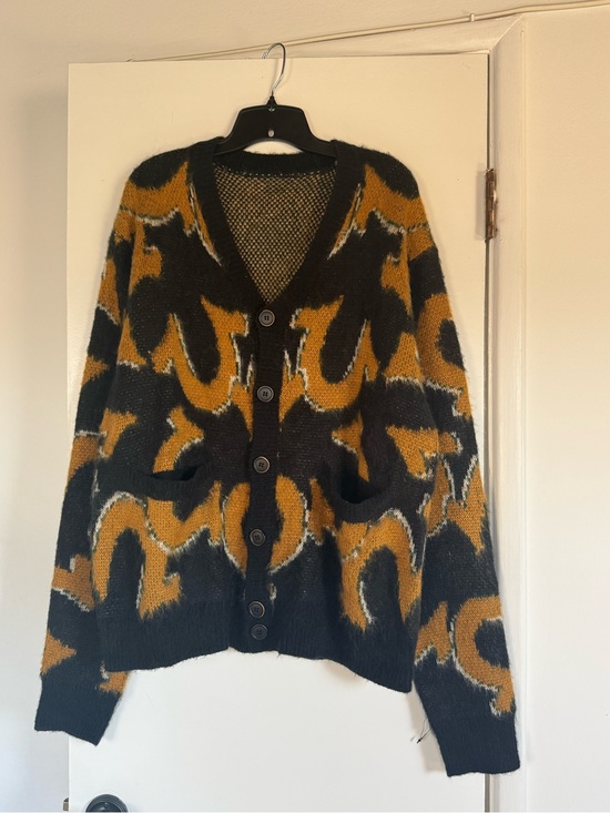True Religion Other - Black & Mustard Patterned V-Neck Button Cardigan Sweater with front pockets